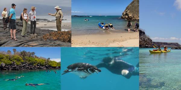 Activities in Galapagos including hiking snorkelling, kayaking riding in the panga